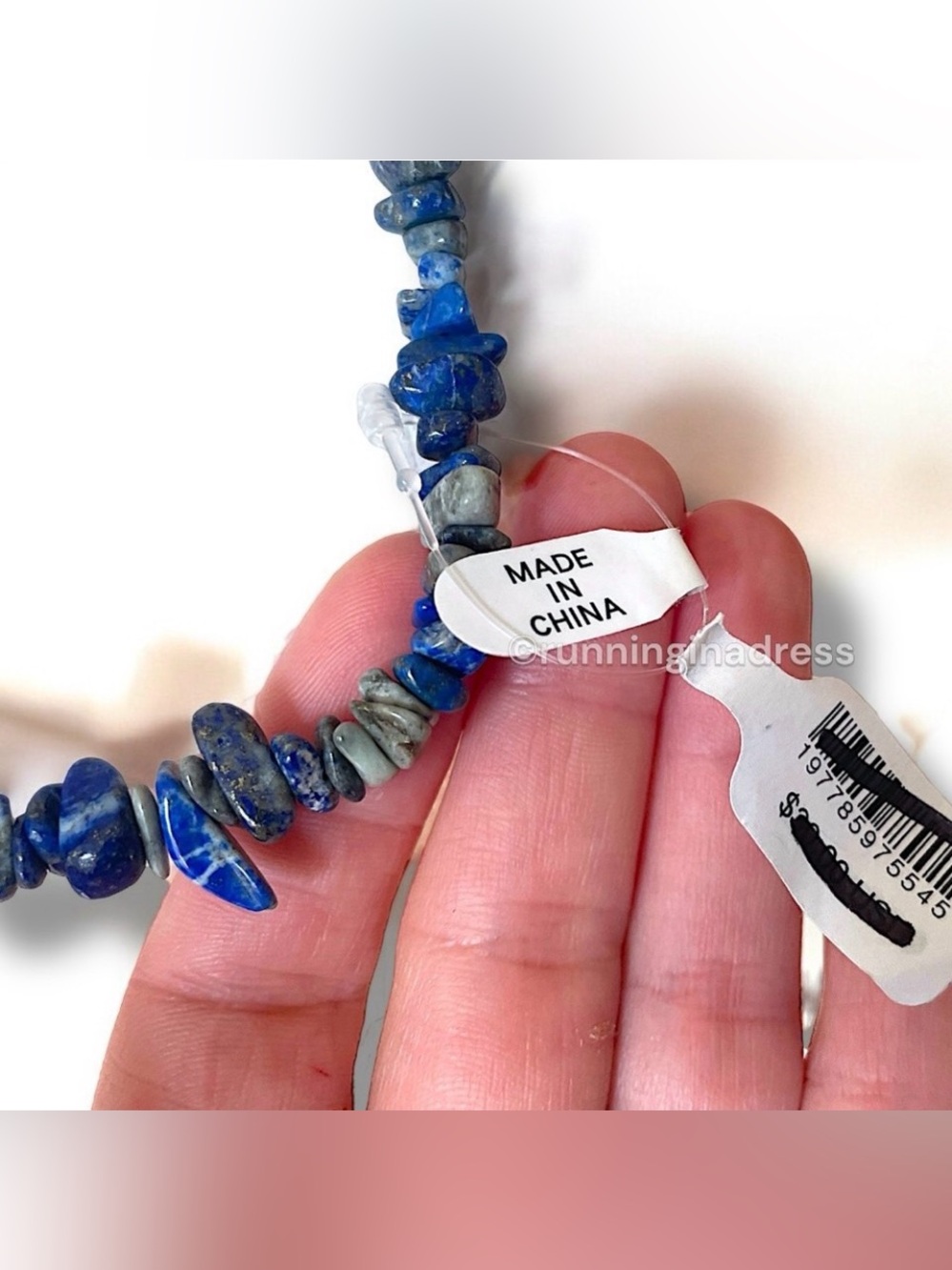 Free People Lapis Lazuli Beaded Necklace Blue Coastal Boho NWT - Picture 11 of 13
